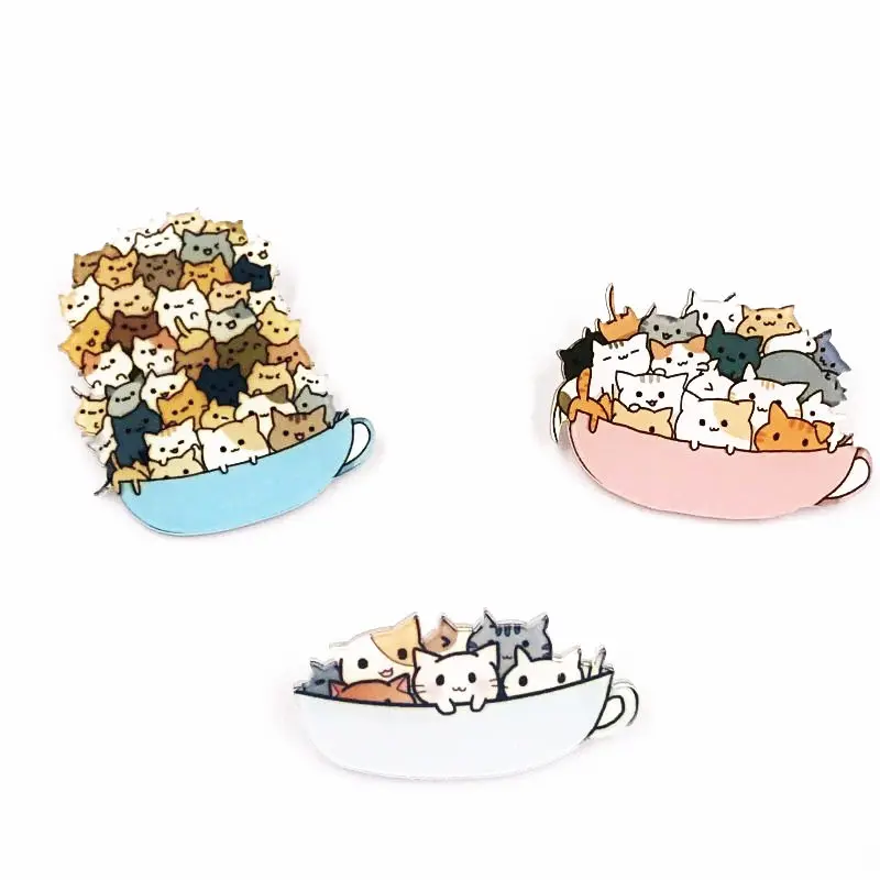1Pcs Cute Cats Brooches for Women Kids Lapel Pin Backpack Clothes Decoration Badges Children Party Birthday Present Cartoon Icon