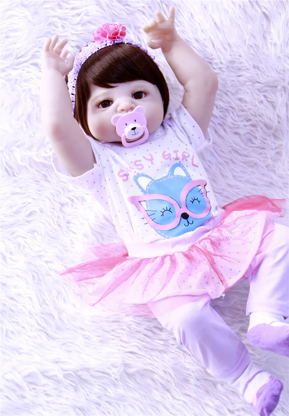 22 Inch White skin full Silicone Reborn Babies Realistic pink Princess Girl Dolls Lifelike Kids Children Birthday Gift | Игрушки и хобби
