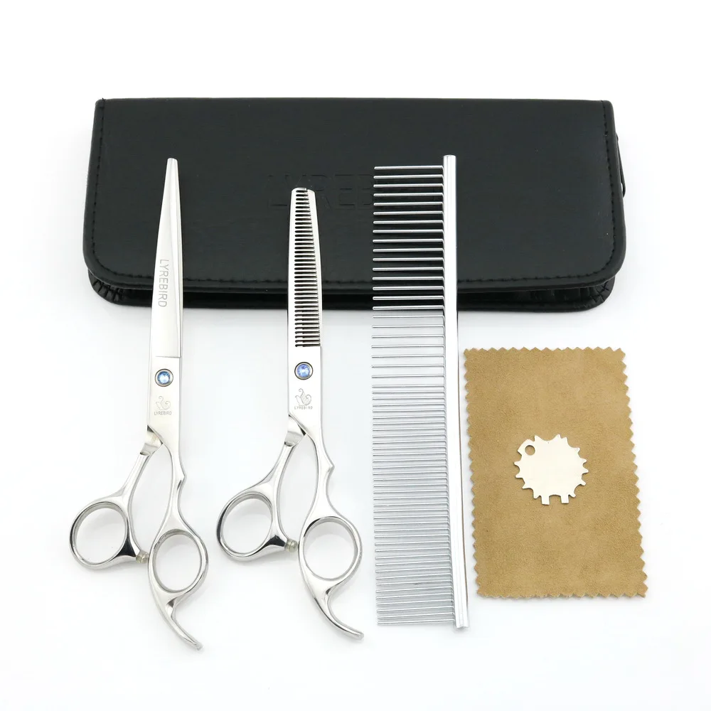 Silver2set with bag2 Ножницы для стрижки волос 7 дюймов+ истончение 6,5 дюймов LYREBIRD ножницы для ухода за домашними животными Парикмахерские ножницы 5 цветов на выбор Горячая Новинка - Цвет: Silver2set with bag2