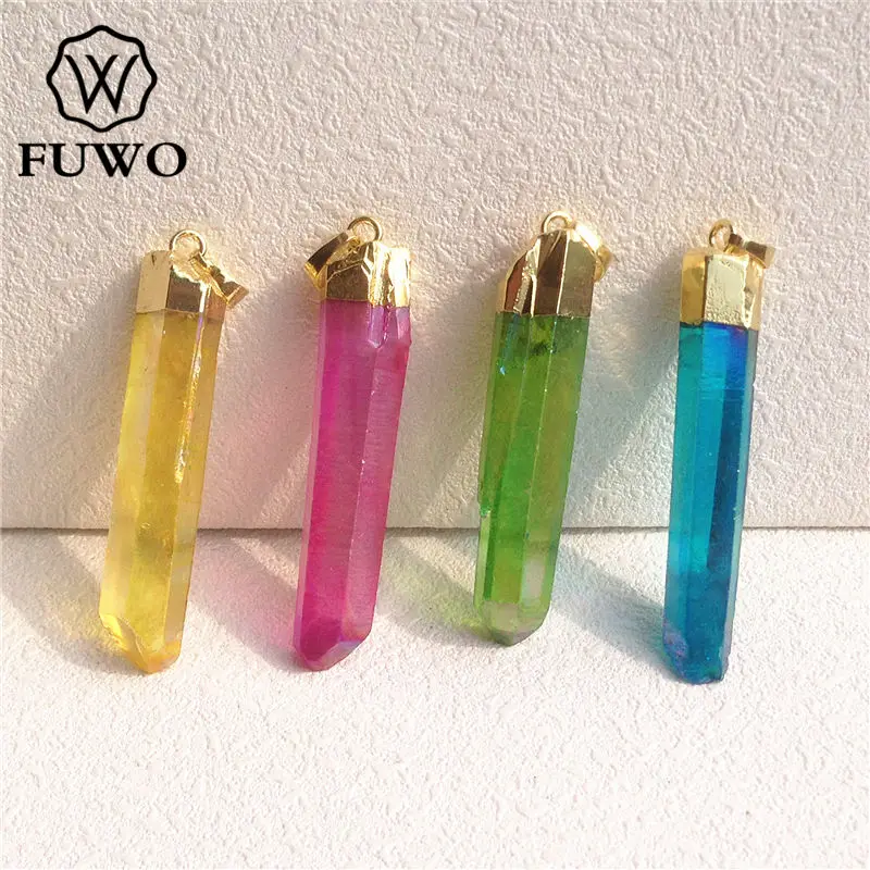FUWO Aura Хрустальный точечный кулон многоцветный кварц с 24 каратным золотом
