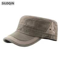 siloqin adjustable size mens washable retro cotton cloth military hats vintage flat top caps for men snapback brand visor caps