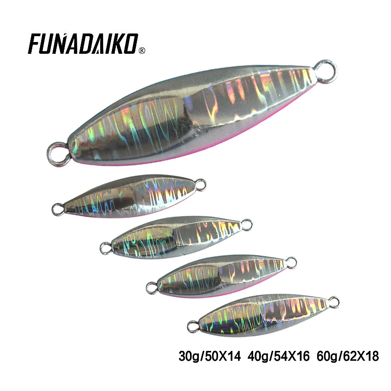 FUNADAIKO Shore cast slow jigging lure sea fishing casting jig artificial glow luminous bait 30g 40g 60g boat fishing jig lures