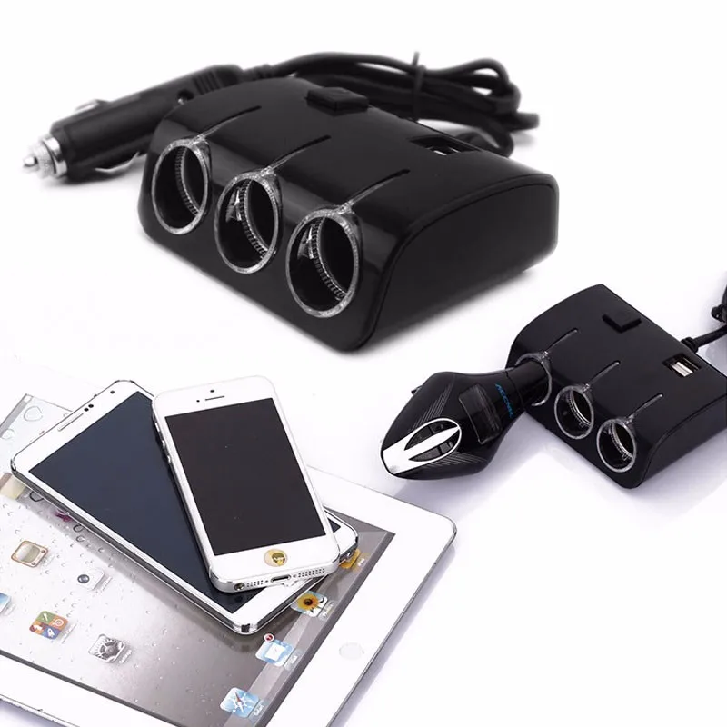 Автомобильный прикуриватель, сплиттер, адаптер питания, двойной, 2 USB, автомобильное зарядное устройство для iphone, samsung, DVR, gps, 3 гнезда, способ