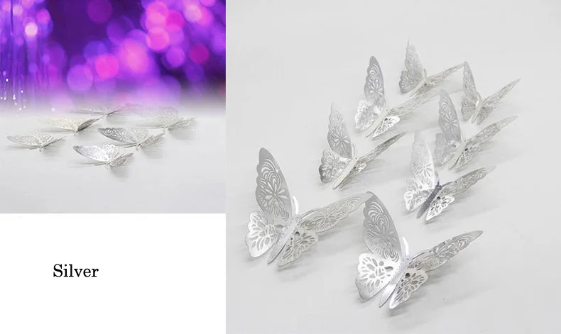 12 шт Золотые/серебряные 3D полые бабочки настенные Стикеры для украшения дома комнаты бабочки на стену свадебный Декор наклейки на холодильник s