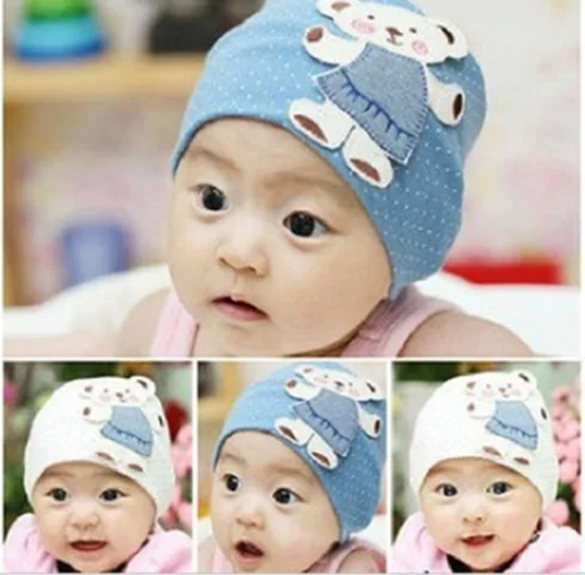 Children Baby Boy Girl Bear Head Cotton Cap Cartoon Patch Dot Knitted Hat Beanie 4pcs/lot | Тематическая одежда и униформа