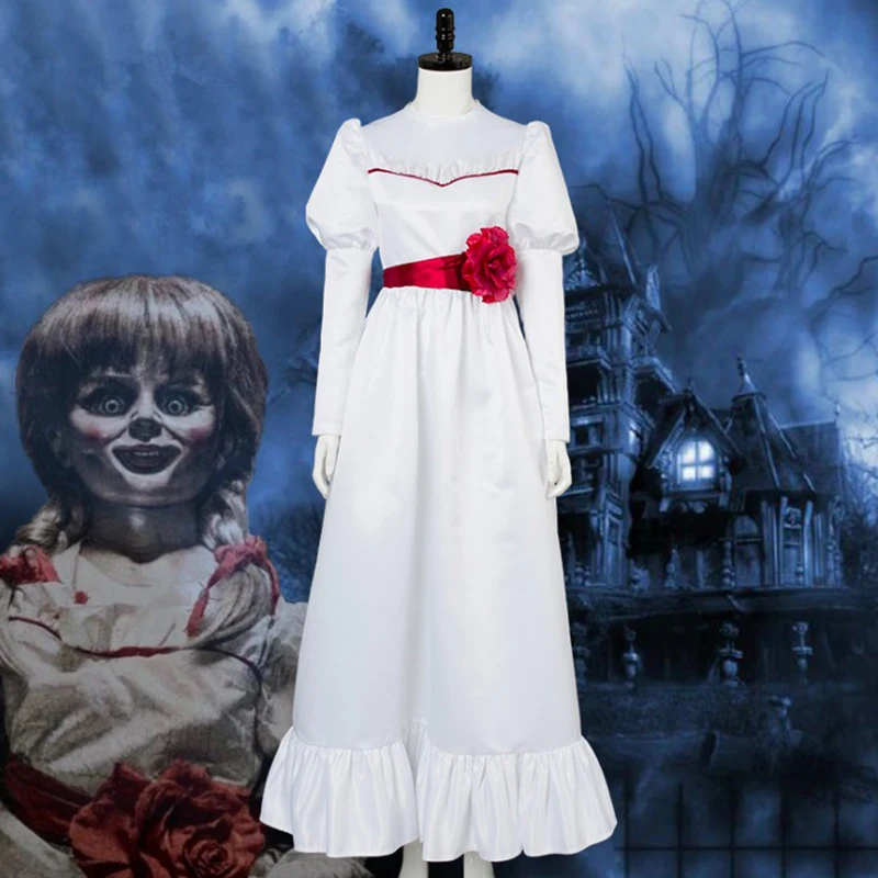 Movie Annabelle Cosplay costumes women girls Cosplay Costume Scary Long White Dress Party halloween midi dress Adult and kids