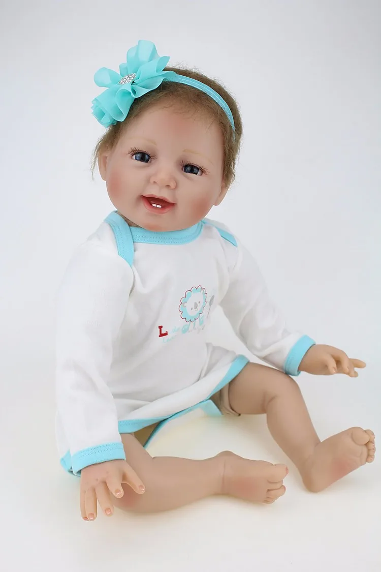 NPKDOLL 55 см живая девочка кукла реборн силиконовая Vinly Bebe куклы голубые глаза дети подарок на день рождения Juguetes