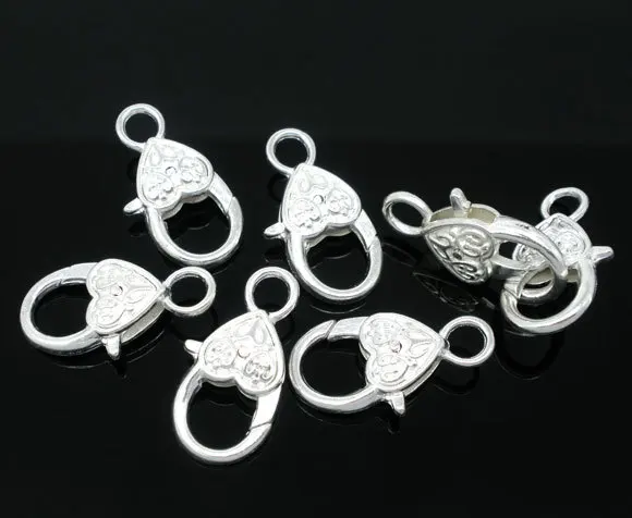 

Free Shipping 50pcs Silver Plated Heart Shape Lobster Clasps 25x13mm Jewelry Findings Wholesales J0256*5