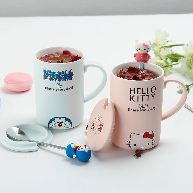 Керамические кофейные чашки hello kitty молочная чайная кружка с крышкой и ложкой