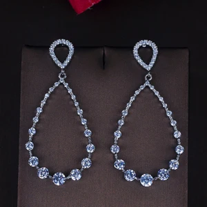 platinum plated Роскошные женские серьги-капли с круглой огранкой из Кубического циркония hibrid, висячие серьги, серьги-подвески mujer moda, цена E-703 - Окраска металла: platinum plated