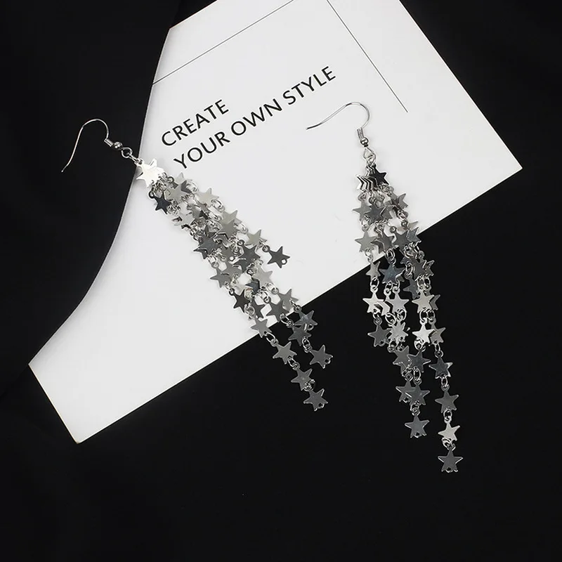 Элегантный корейский Многослойные Metal Star кисточкой Длинные Висячие серьги для