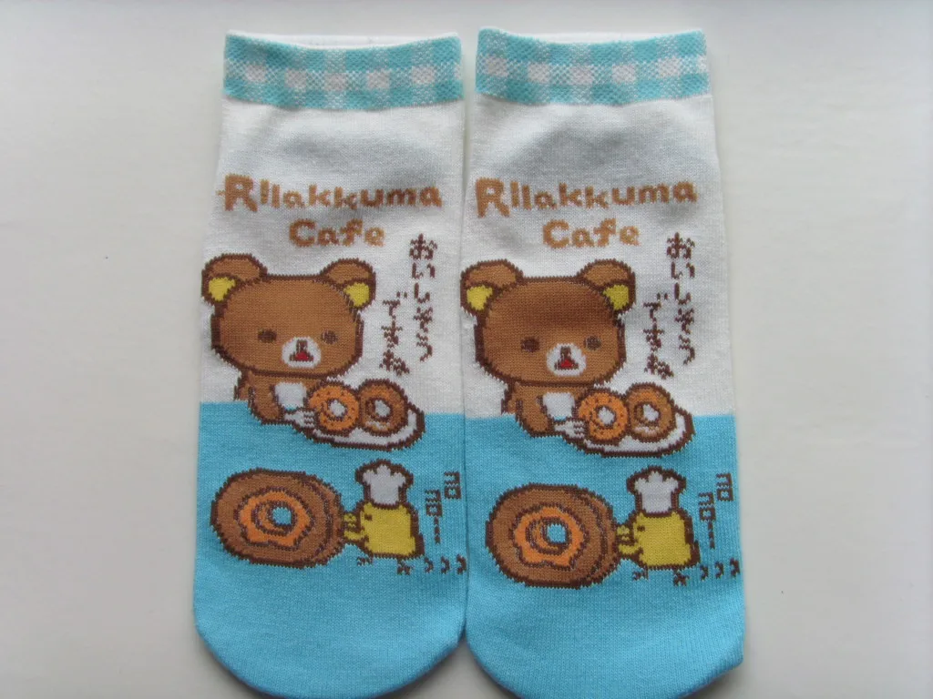 Носки с мультипликационным принтом Rilakkuma модные милые повседневные забавные женские носки весенние удобные впитывающие пот желтые короткие хлопковые носки