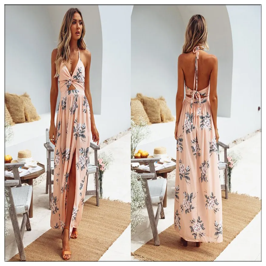 Женское шифоновое платье на бретельках с v образным вырезом и принтом