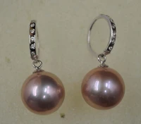aaa gorgeous circle strling silver hook 13mm round rare purple pearl earring dangle