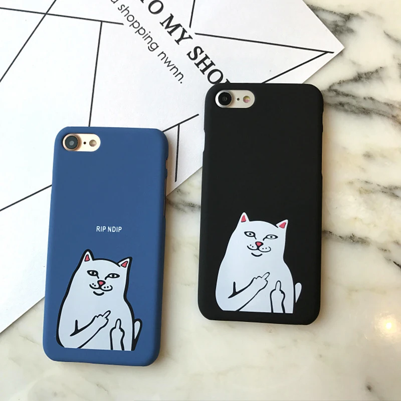 2017 Weird палец Белый Кот ПК пластик жесткий футляр для iPhone 6 6S плюс 7 Plus 5S черный белый