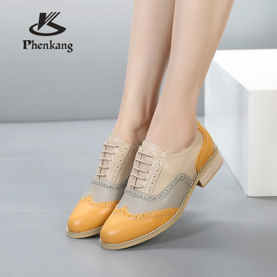 Г., Броги из натуральной коровьей кожи, повседневные дизайнерские винтажные женские балетки, оксфорды ручной работы для женщин, бежевый, желтый, серый мех