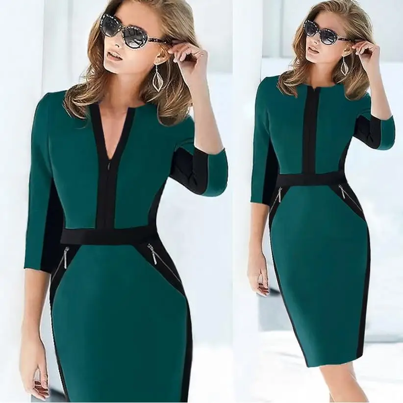 Женское платье-туника в стиле пэчворк элегантное офисное облегающее