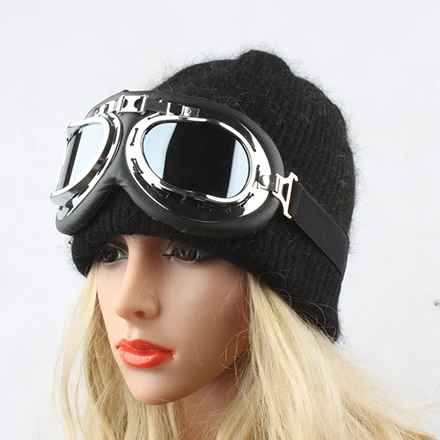 Зимние шапки для женщин, солнцезащитные очки Skullies Beanies, мужские модные толстые теплые лыжные шапки унисекс, вязаная шапка с кроличьим мехом - Цвет: Черный