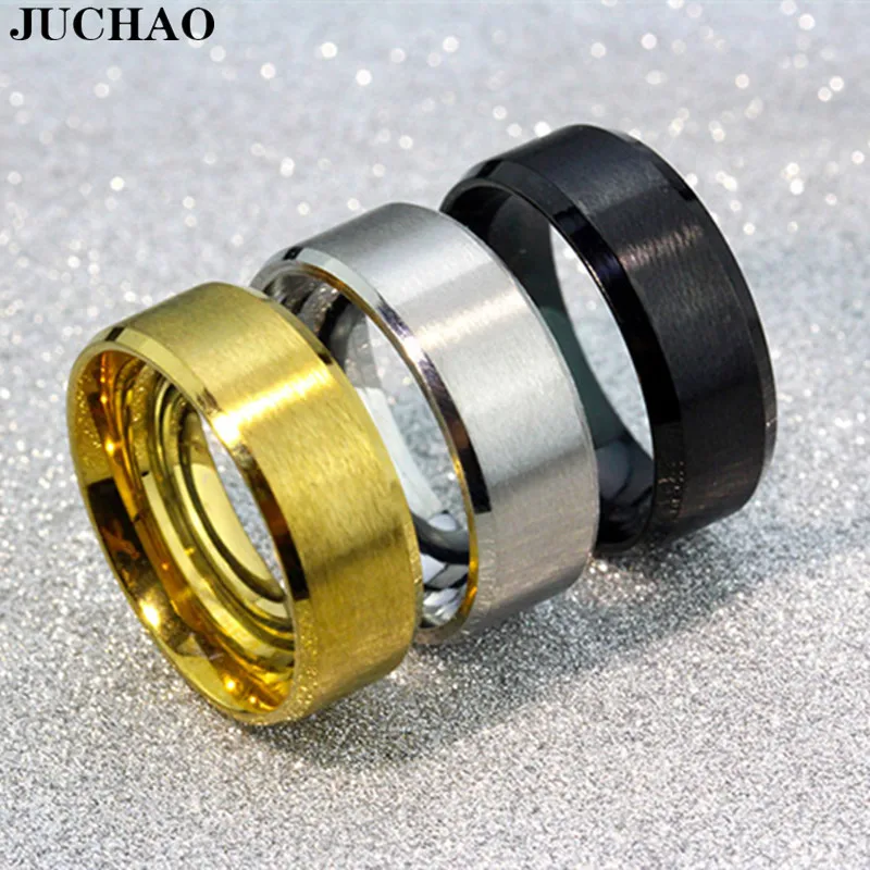 

JUCHAO Classic Ring Stainless Steel Black Movie Surrounding Smooth Ring 2023