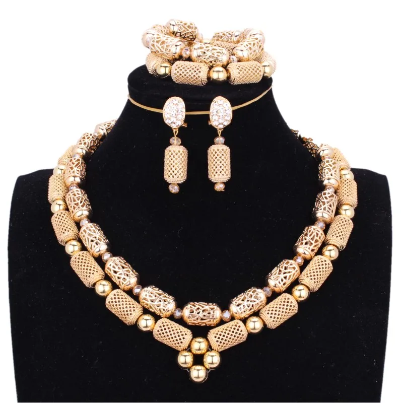 4 UJewelry Свадебные Цепочки и ожерелья Комплект ЗОЛОТО 3 слоя покрытием золото комплект ювелирных изделий «Дубай» в нигерийском стиле Африканский Свадебный комплект ювелирных изделий