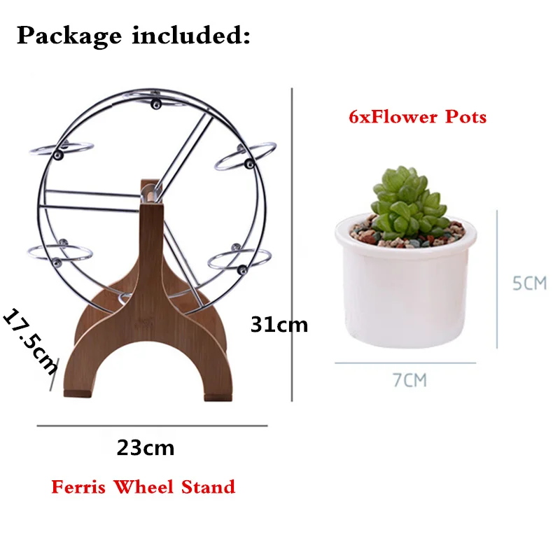Home Garden Creative Ferris Wheel Flower Pot Bonsai Stand+6Pcs Ceramic Flowerpot Vintage Office Desktop Plant Stand Decorations | Дом и сад