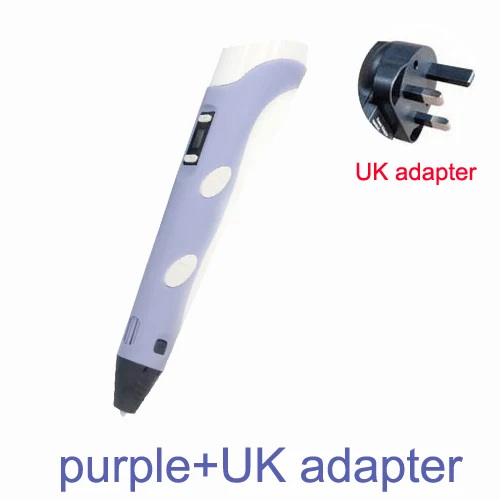 purple-UK adapter 3D Ручка для рисования, регулируемая печать, детские развивающие игрушки, сделай сам, светодиодный ABS экран, креативный подарок, живопись, дизайн, 0,7 мм диаметр наконечника - Цвет: purple-UK adapter