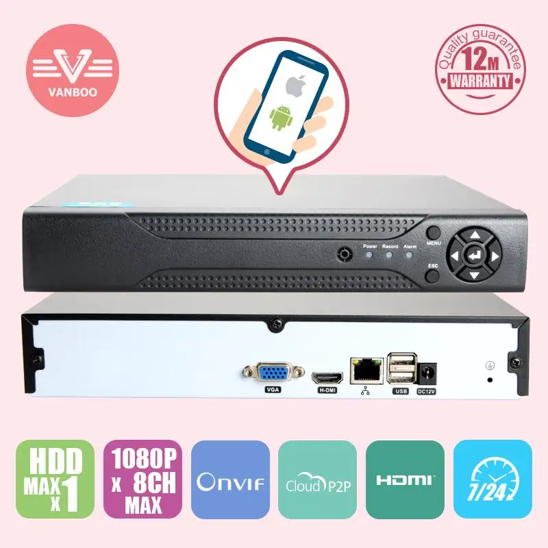 NVR 8CH 1080 P 960 720 1 порт SATA поддержка 4 ТБ HDD H.264 HDMI P2P цифровой сети видеорегистратор |