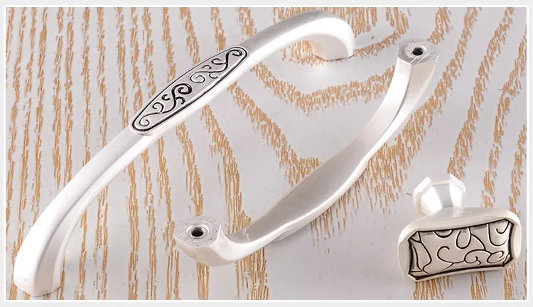 Жемчужно белый ручка для мебели из цинкового сплава с серебряной гравировкой в