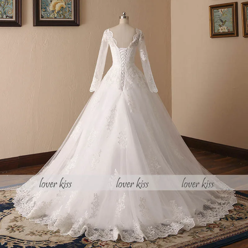 Lover Kiss Vestido De Noiva винтажный простой кантри с длинным рукавом Корсет для свадебного платья кружевное бальное платье на спине Свадебные платья для свадьбы