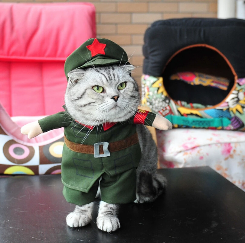 Смешной костюм для кошки, собаки, кошки, сексуальная одежда медсестры, полицейского, ковбоя, Матросская форма, шляпа, деловой наряд - Цвет: Army