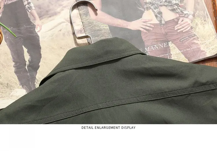 WBDDT Мужские рубашки хлопок Военная Рубашка хаки Повседневная приталенная с карманом с длинным рукавом винтажная куртка уличная Прямая