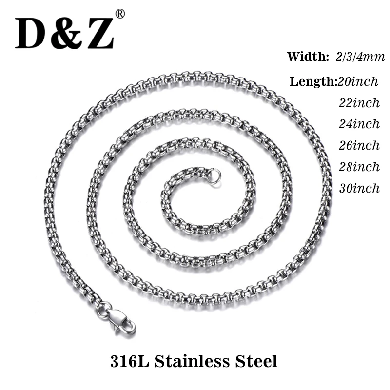 D &amp Z 316L Нержавеющая сталь Золото Серебро Черный цвет Rolo звено цепи ожерелья для