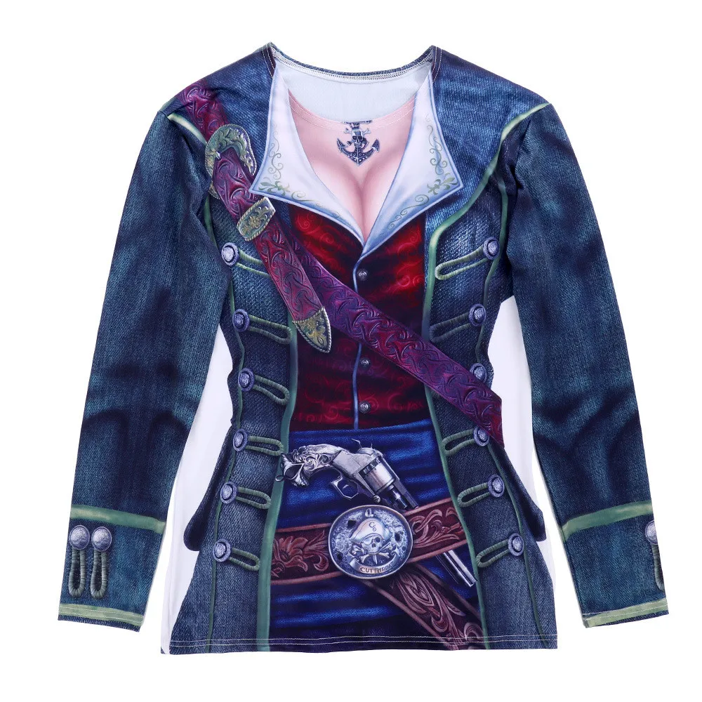 Средневековый Ретро панк Паровая машина 3D печать модная футболка с длинным