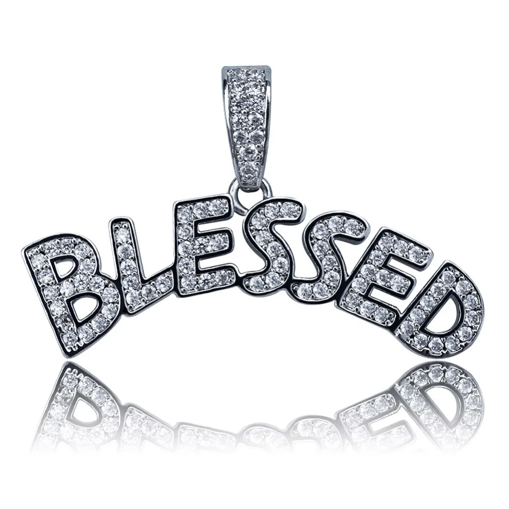 TOPGRILLZ Bubble Letters BLESSED ожерелье с подвеской для мужчин и женщин в стиле хип-хоп золотого и серебряного цвета, кубический циркон, ювелирное ожерелье