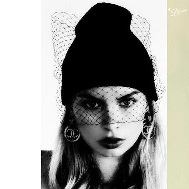 1 шт. в европейском стиле Модная вязаная шапка со звездами из пряжи и тюля