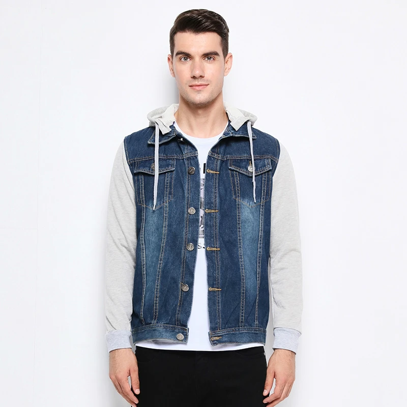 

New Fashion Denim Jacket Men Hooded Hip-Hop Jeans Jackets Hoodies Loose Cowboy Mens Jacket streetwear polerones de hombre Casual