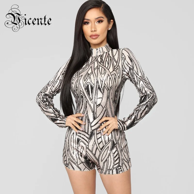 VC 2020 Новый Шикарный белый блестящий дизайнерский мини-комбинезон с длинными