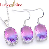 luckyshine fashion mystic purple crystal oval silver plated earring and pendant holiday gift jewelry sets