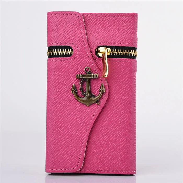 Anchor Design Card Holder Wallet Zipper Back Pouch Cover Case for Galaxy S5 G900 |