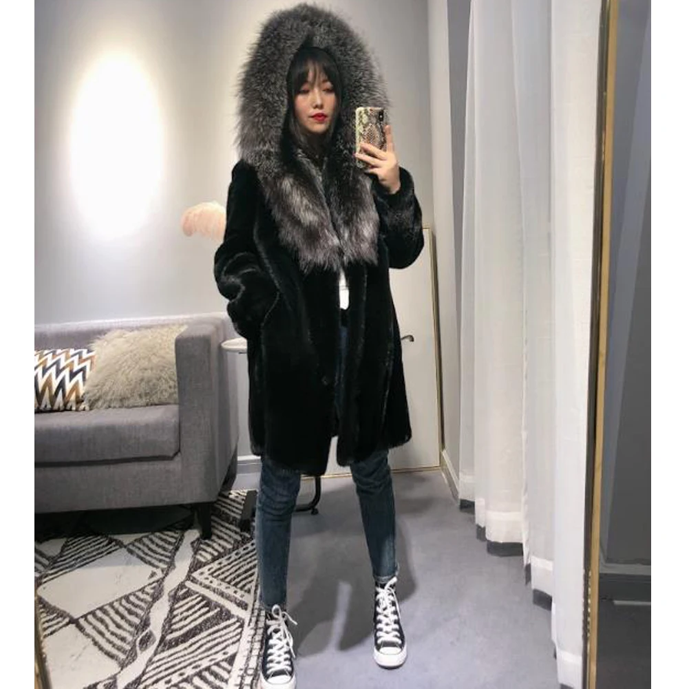 Женская импортная цельная кожаная норковая шуба женская зимняя с капюшоном
