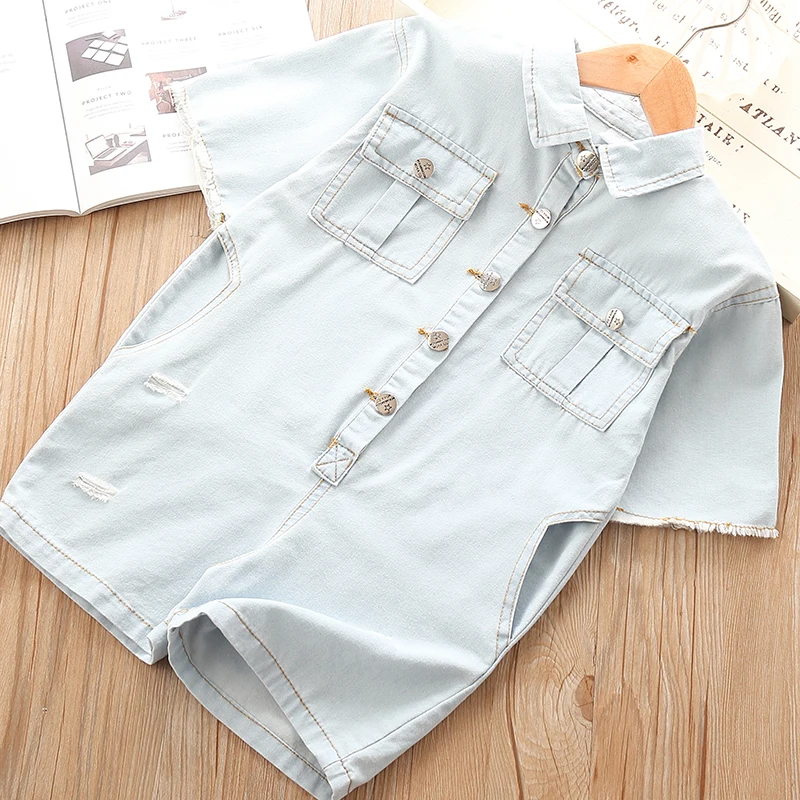 Infants and young children summer new cotton jumpsuit children's single-breasted denim shorts | Детская одежда и обувь