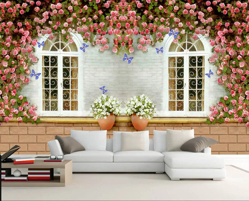 Винтажные обои с изображением роз и окон персонализированные фотообои на заказ 3D