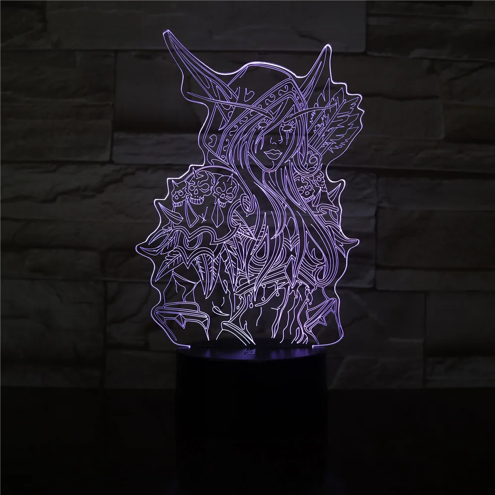 Sylvanas Windrunner Wow 3D Светодиодная лампа World Of Warcraft детский Ночной светильник