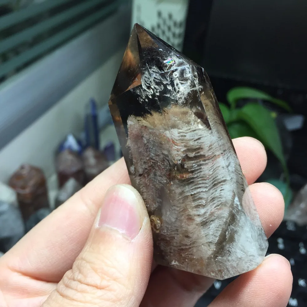 #HD1130(83g)Natural crystal ornaments smoky quartz flavor talisman feng shui white mountain hierarchical details wand decoration | Дом и сад