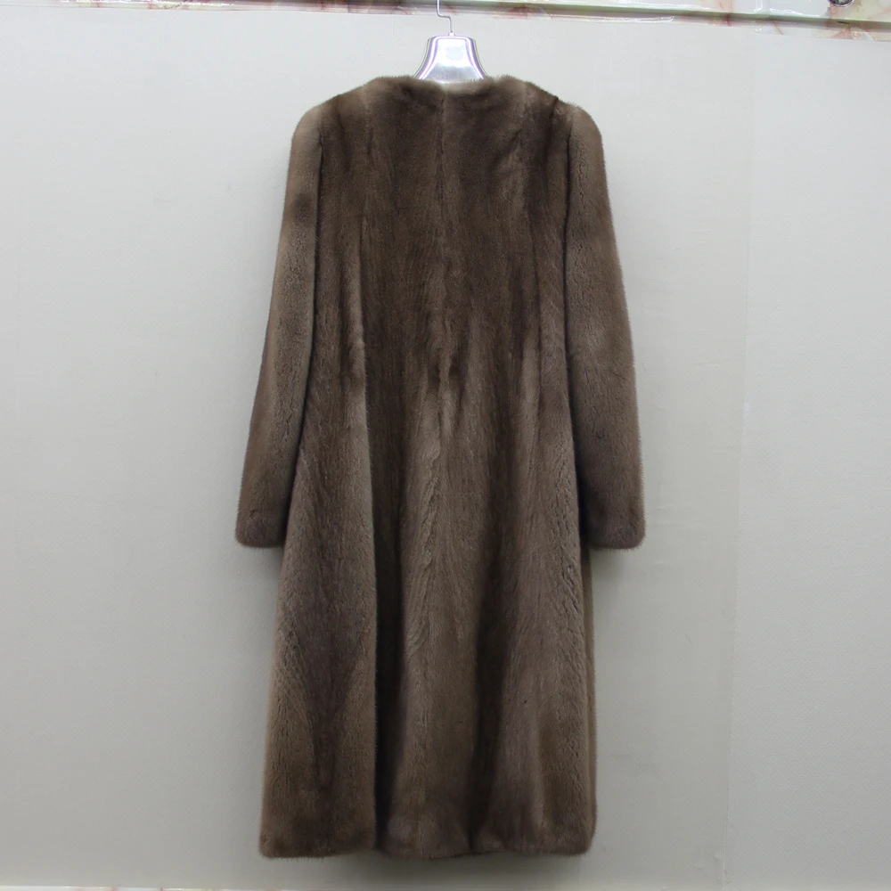 Real Mink Fur New Fashion Women Coat with V-Neck Winter X-Long Slim Warm Jacket | Женская одежда