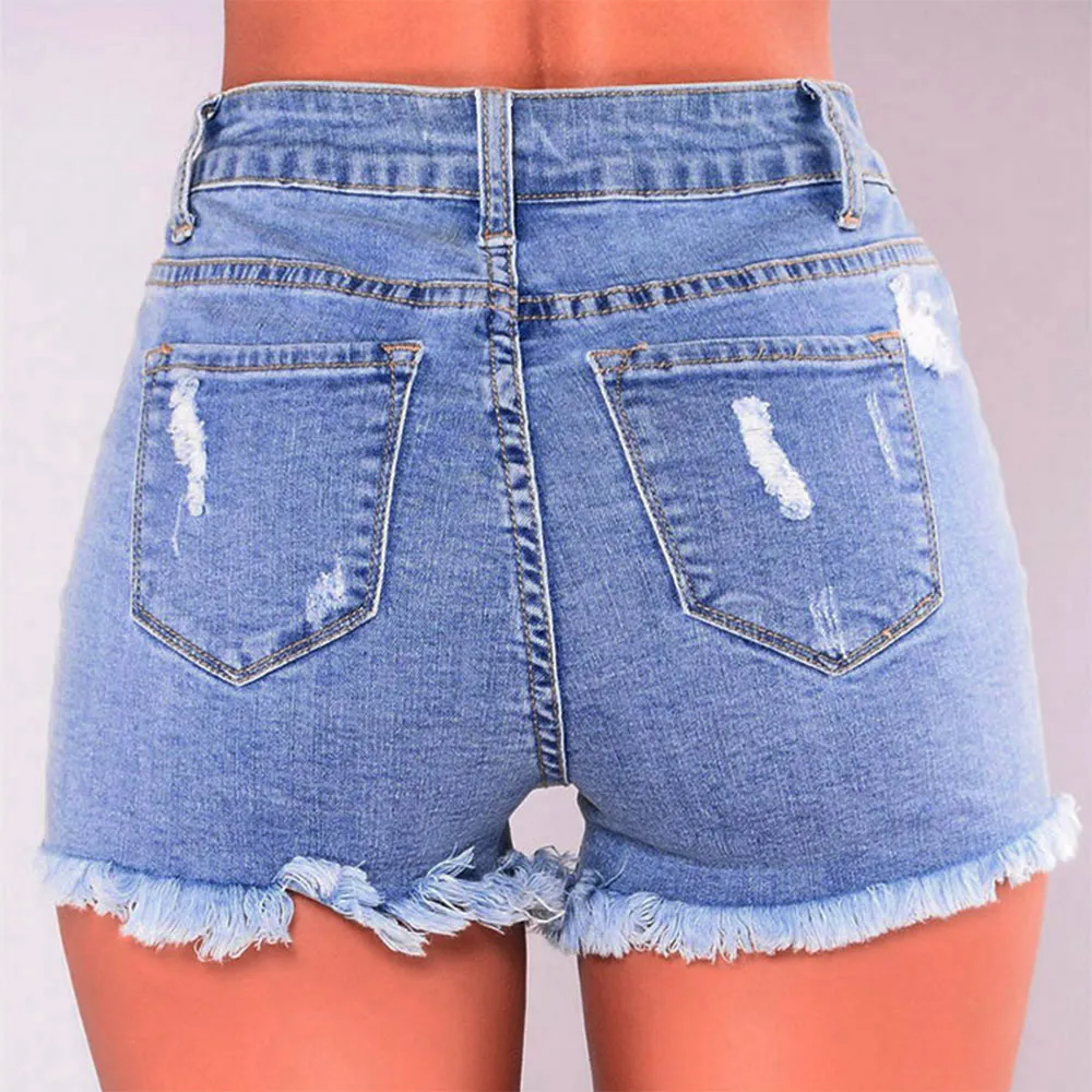 

Denim Shorts Women 2019 Ladies Ripped Hole Mid Waist Summer Short Jeans Sexy Mini Booty Shorts for Woman Push Up Mujer 6.25