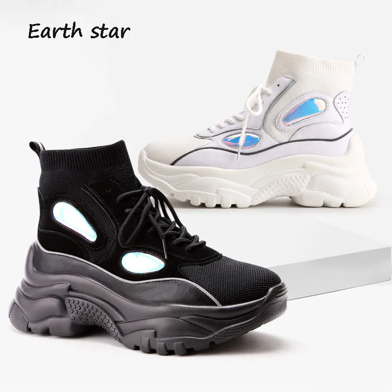 

EARTH STAR 2018 New Casual White Sock Shoes Women Brand Platform Sneakers Lady Autumn chaussure Breathable Female footware Soft