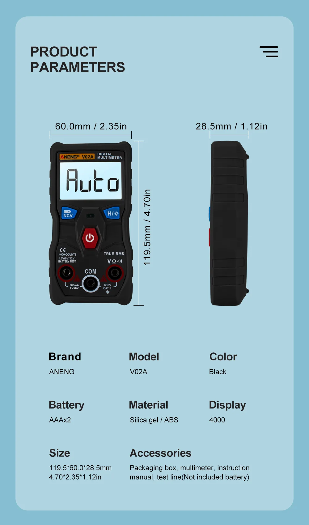 V02A AC DC отсчетов ЖК-мультиметр цифровая Профессиональная установка для измерения параметров конденсаторов NCV ESR метр портативный мини мультиметр рихметры