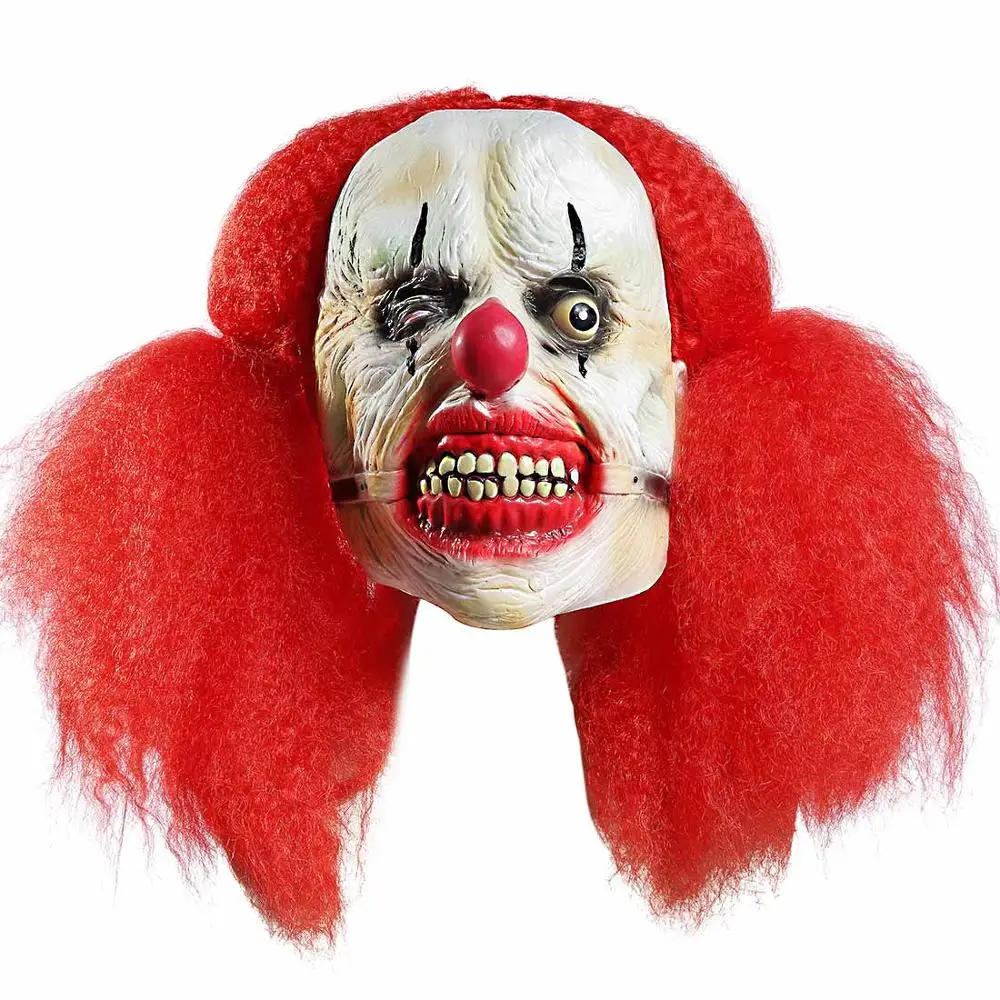 Red clown mask Страшная маска на Хеллоуин клоун латексная маска большой рот красные волосы нос ужас взрослый призрак зомби Новая маска кровавая очень противная - Цвет: Red clown mask