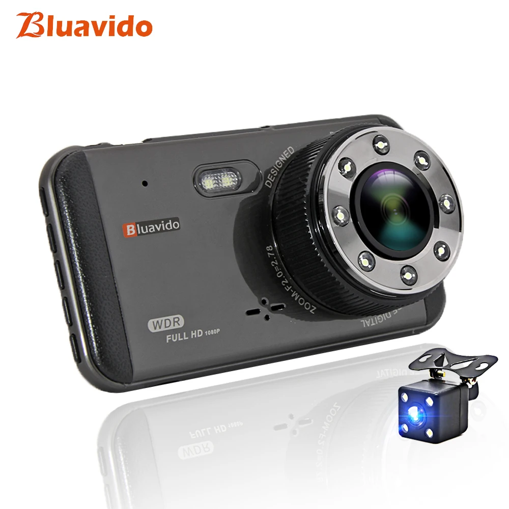 Bluavido 4 дюйма Видеорегистраторы для автомобилей тире Камера FHD 1080P WDR с функцией ночного видения авто видео Регистраторы регистратор с двумя Камера s 170 градусов